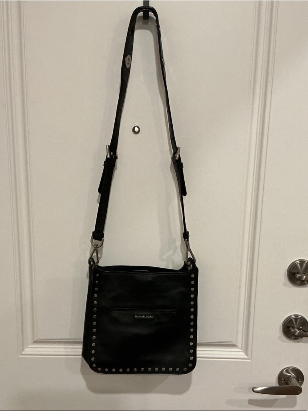 Michael Kors Black Leather Stud-Trim Crossbody